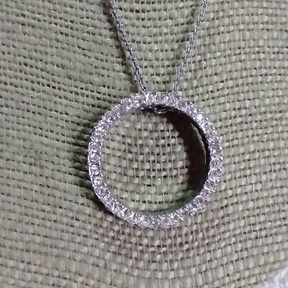 Silvertone eternity circle crystal necklace